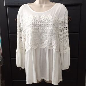 New Directions White Crochet Long Sleeve Top M